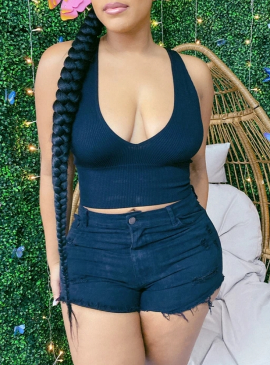 Get The Unbothered Denim Short today because these shorts will not disappoint. They have plenty of stretch and these shorts feature the popular distressed look everyone's wearing this summer.