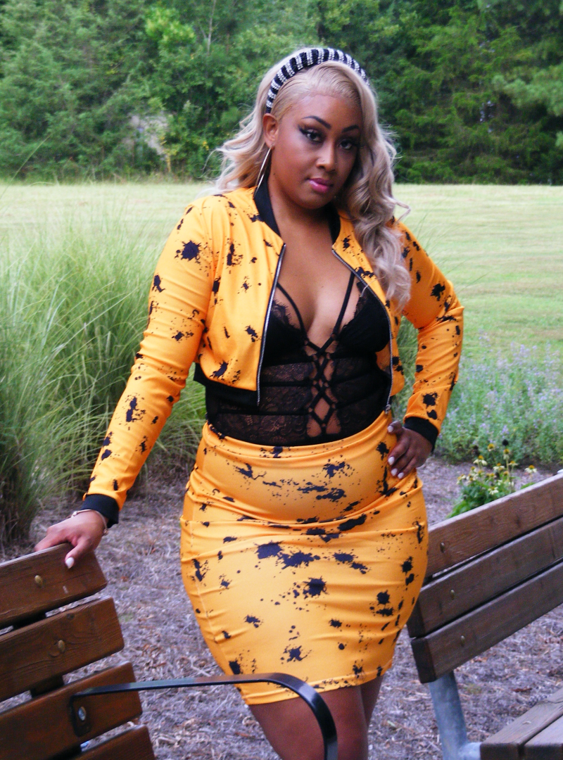 Shop the Black Drip 2pc Set at Chic Vein. Our "Black Drip" set features a vibrant goldenrod with black paint splatter pattern. This two piece set includes a cropped long sleeve jacket with zipper.